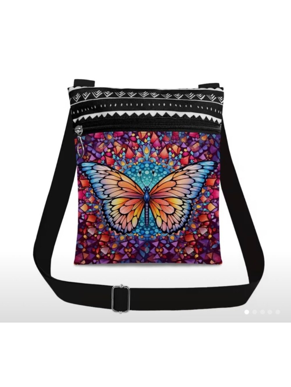 Butterfly-Patterned Crossbody Purse  Adjustable Strap Zippered Compartments